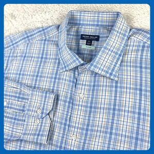 Peter Millar Crown Crafted Shirt Men's 2XL Blue Plaid‎ Check Cotton Flex Finish